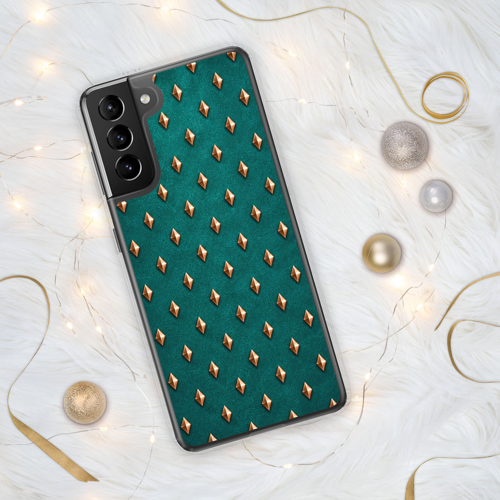 Teal Copper Diamonds clear case for Samsung Galaxy S21 Plus, copper-look diamonds on teal