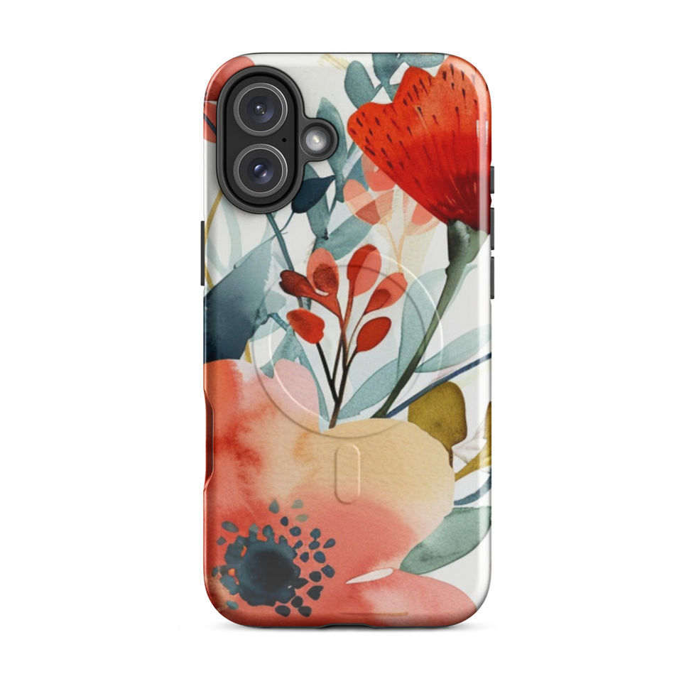 Candy Garden Pop MagSafe tough iPhone case with coral blush and teal painted flowers, product view 11 of 14