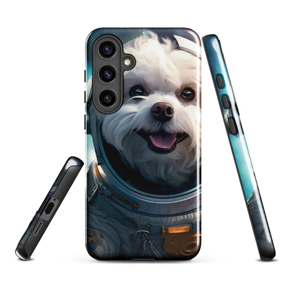 Cosmo Pup galaxy dog Samsung tough case โ rear case view in bright lifestyle scene