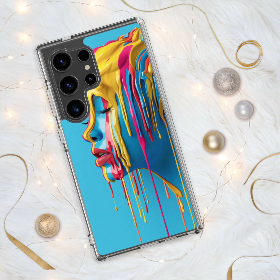 Melted Serenity clear case for Samsung with calm surreal portrait artwork, clean studio view, preview 17