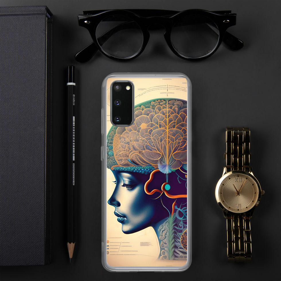 Flower Brain Samsung Clear Case featuring an imaginative fusion of human anatomy, floral growth and vintage scientific