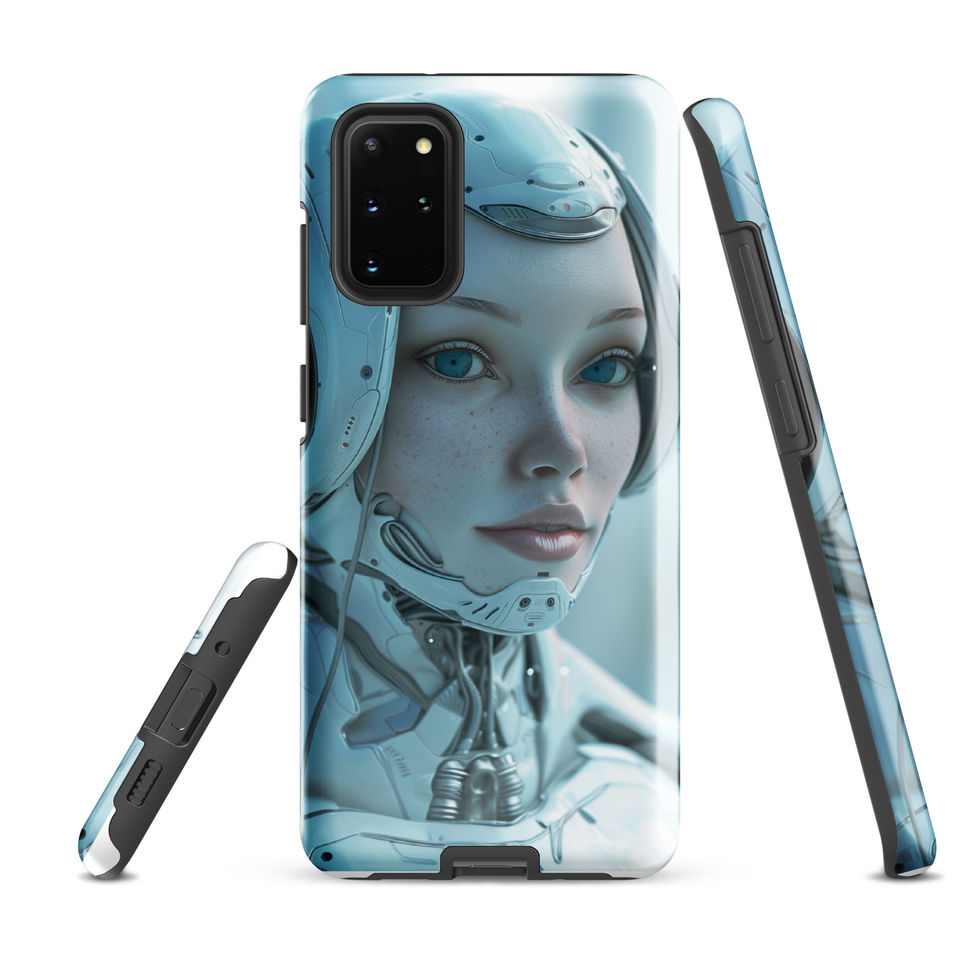 Cybernetic Muse android with delicate temple technology; front product view on a Samsung® Tough Case.