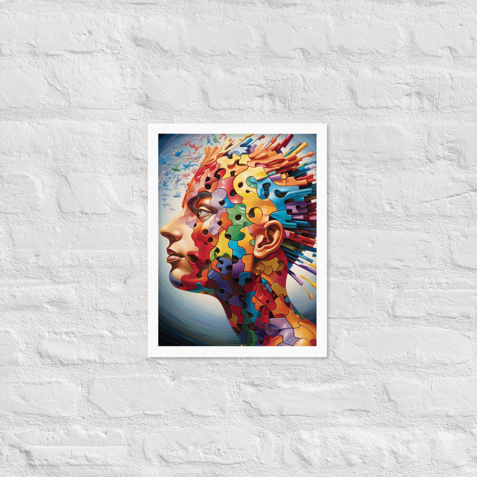 Pieces of Thought Headspace framed art β vivid profile with yellow and red interlocking pieces