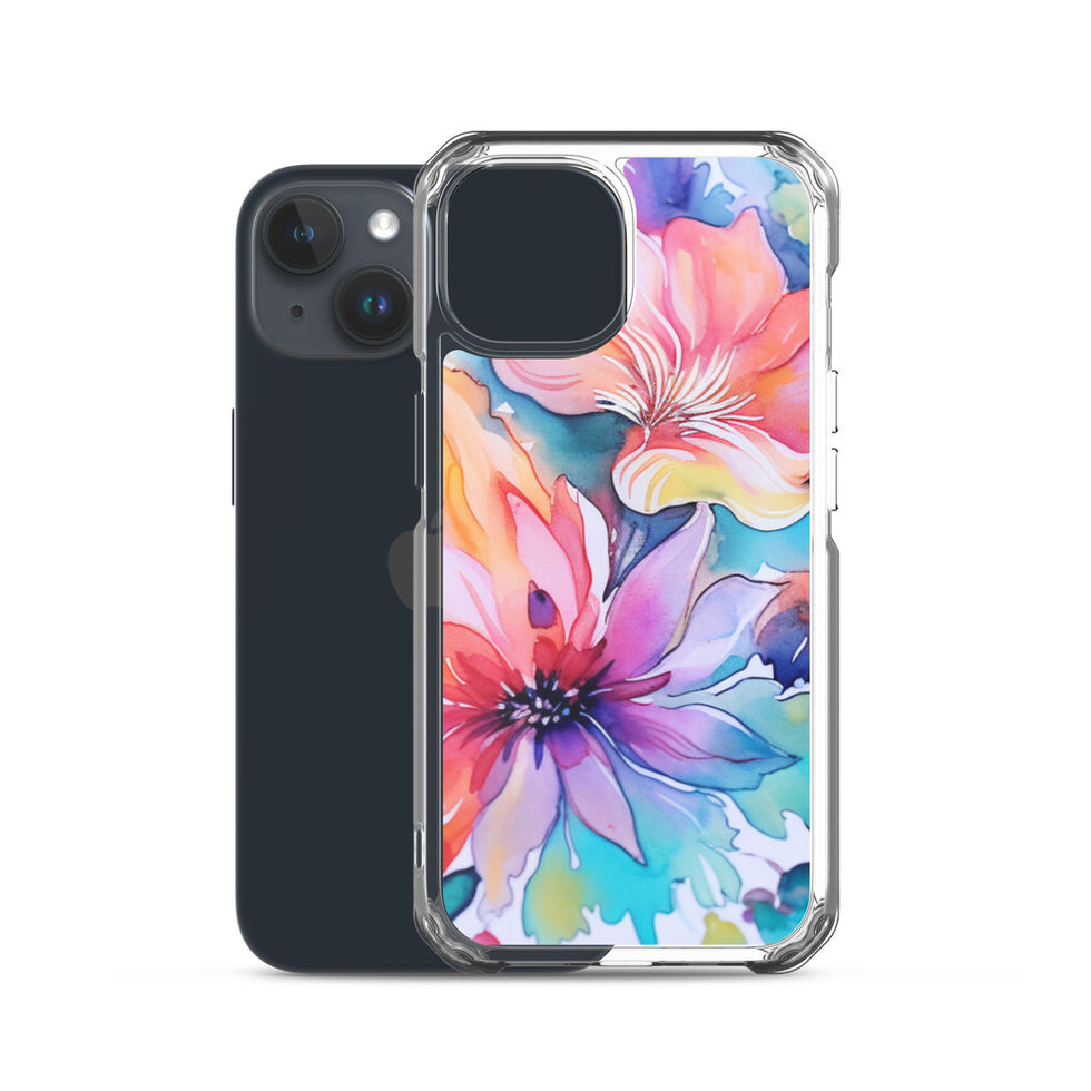 Wild Bloom Whispers Clear Case for iPhone, colourful floral angled view 38