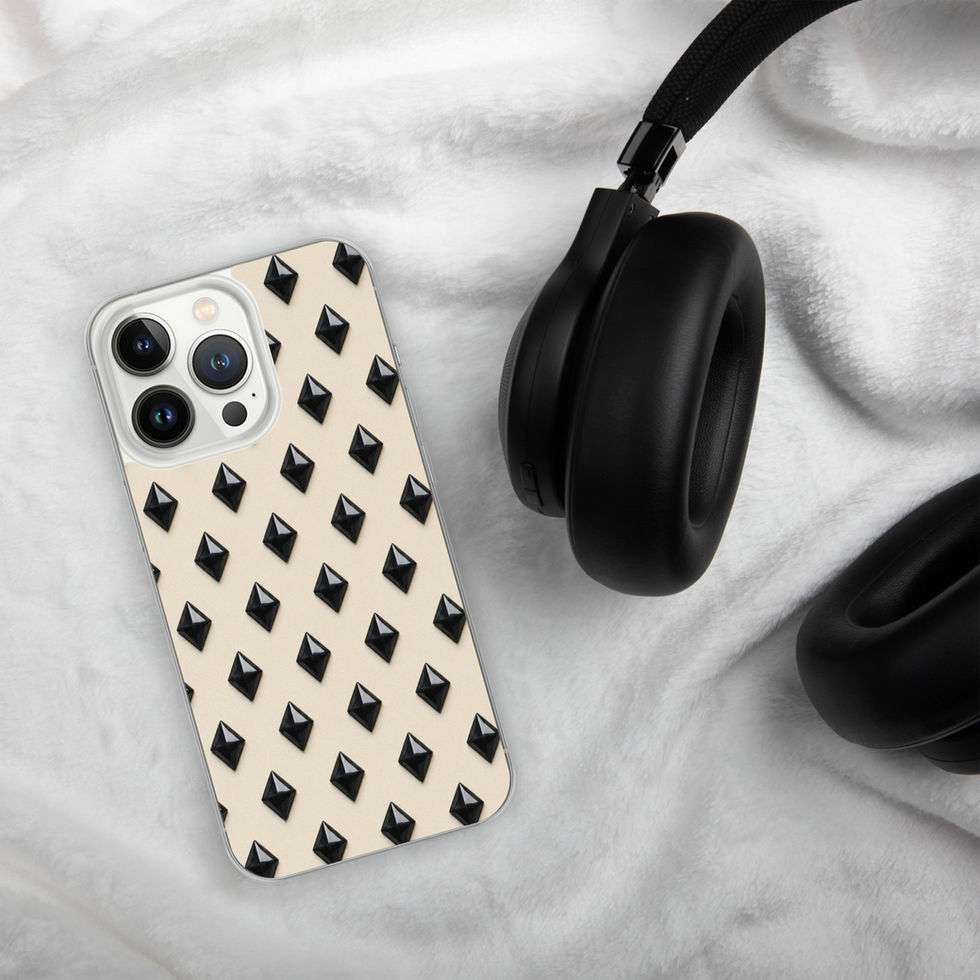 Ivory Noir Diamonds clear case for iPhone 13 Pro, glossy black diamonds on ivory cream, alternate view 2