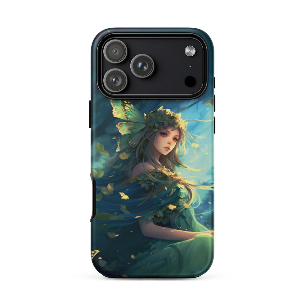 Printed back of Forest Enchantress iPhone Tough Case showing flowing green gown