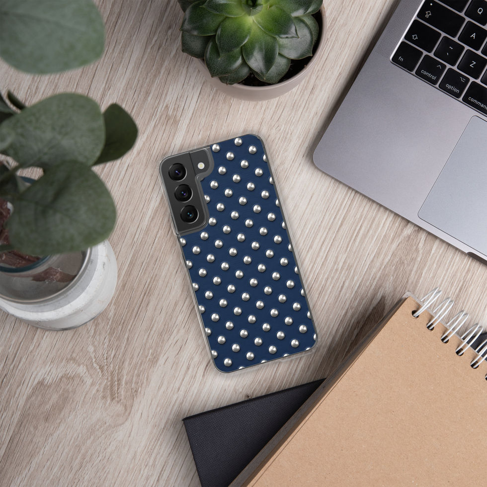 Midnight Silver Dots clear case for Samsung Galaxy S22, silver-look dots on navy blue, alternate view 3