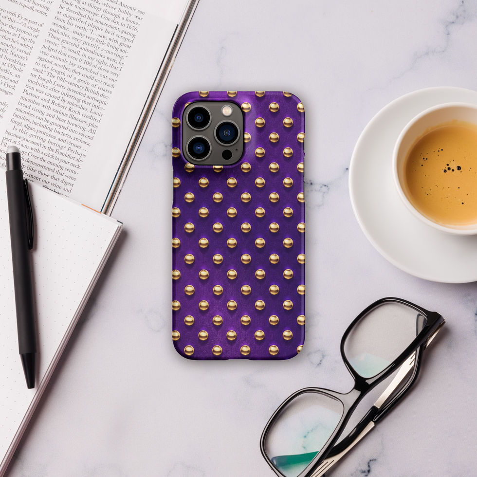 Amethyst Gold Dots snap case for iPhone 14 Pro Max, gold-look dots on amethyst purple, alternate view 2
