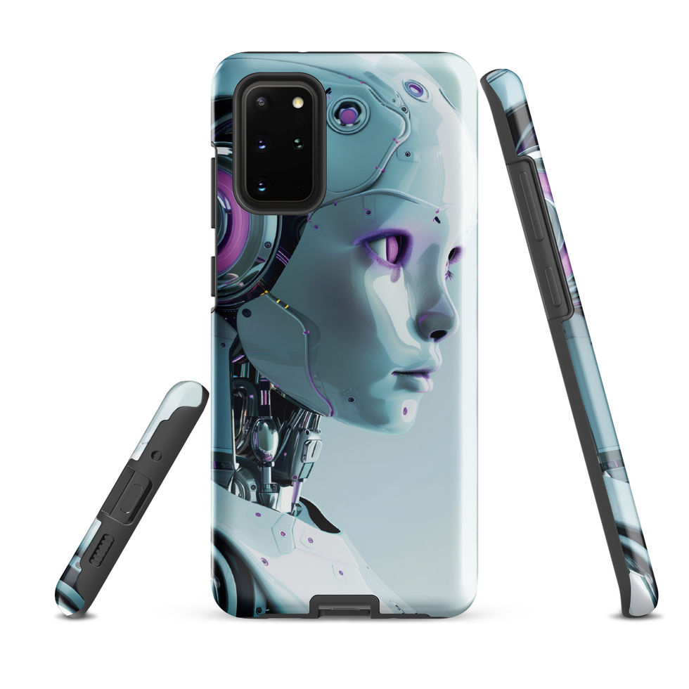 Neon Seraph futuristic humanoid artwork on a Samsung phone case