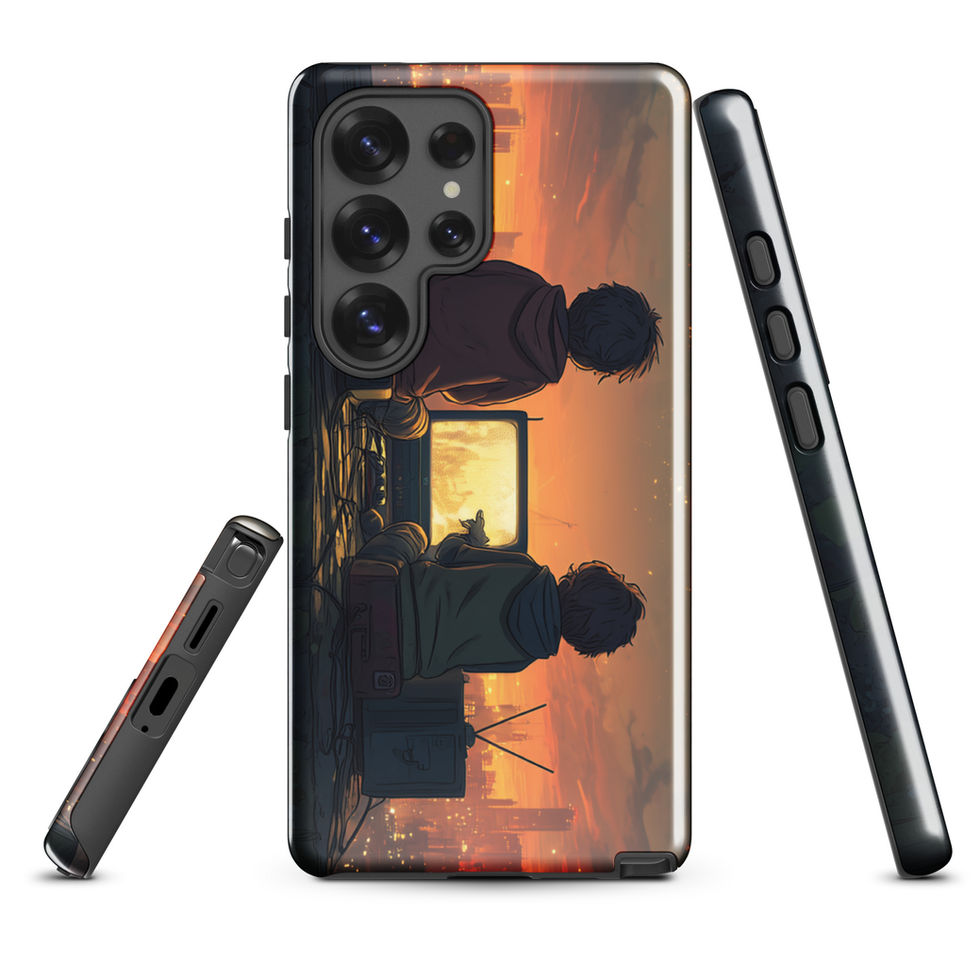 Rooftop Retro Nights neon rooftop gaming artwork on Samsung Galaxy S26 tough phone case, angled view, gallery image 12