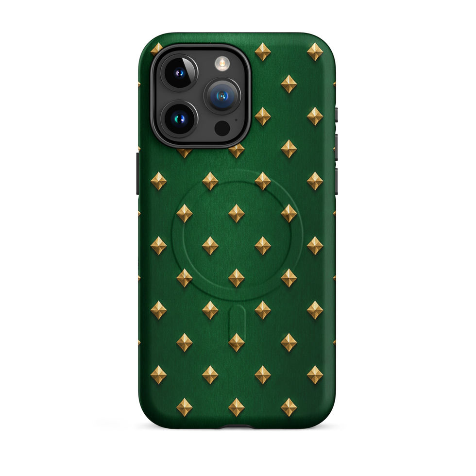 Emerald Gilt Diamonds magsafe case for iPhone 15 Pro Max, gold-look diamonds on emerald green