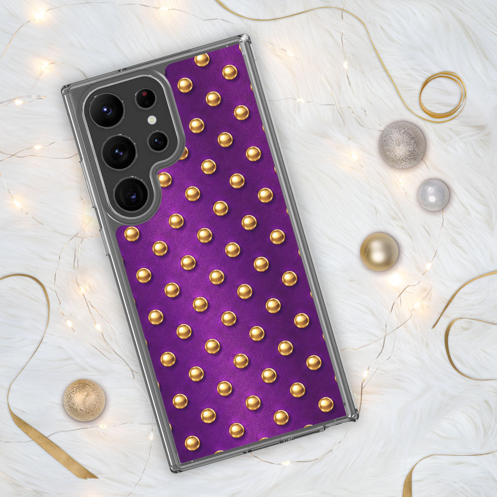 Plum Royale Dots clear case for Samsung Galaxy S23 Ultra, gold-look dots on plum purple