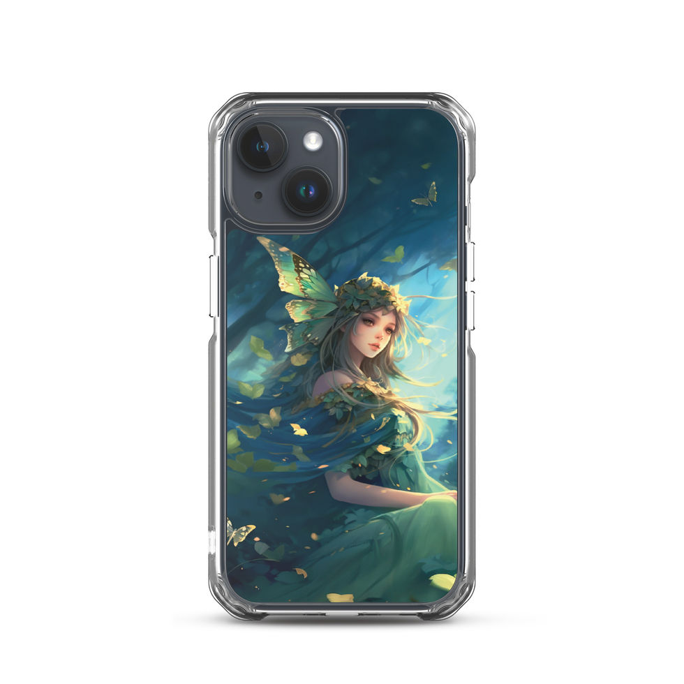 Printed back of Forest Enchantress iPhone clear case showing rich emerald colour palette