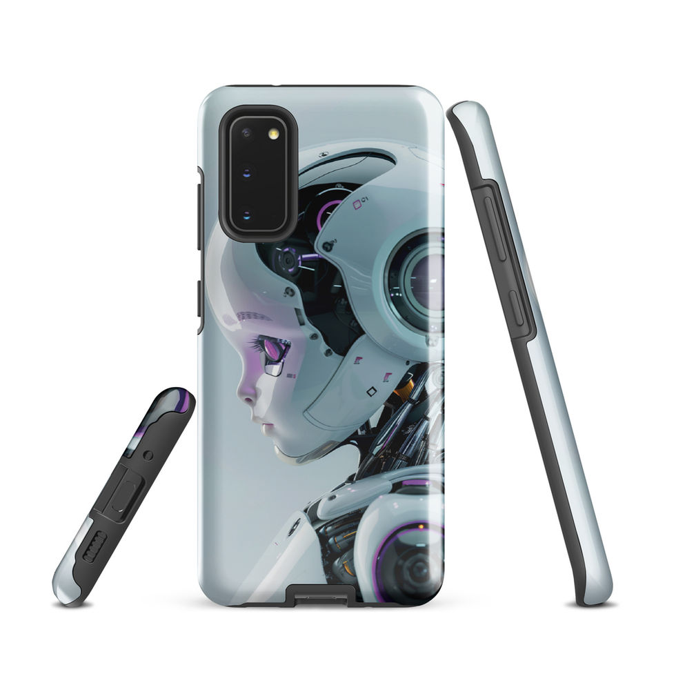 Cyber Sprout Samsung case with violet eye and circular cyan temple module