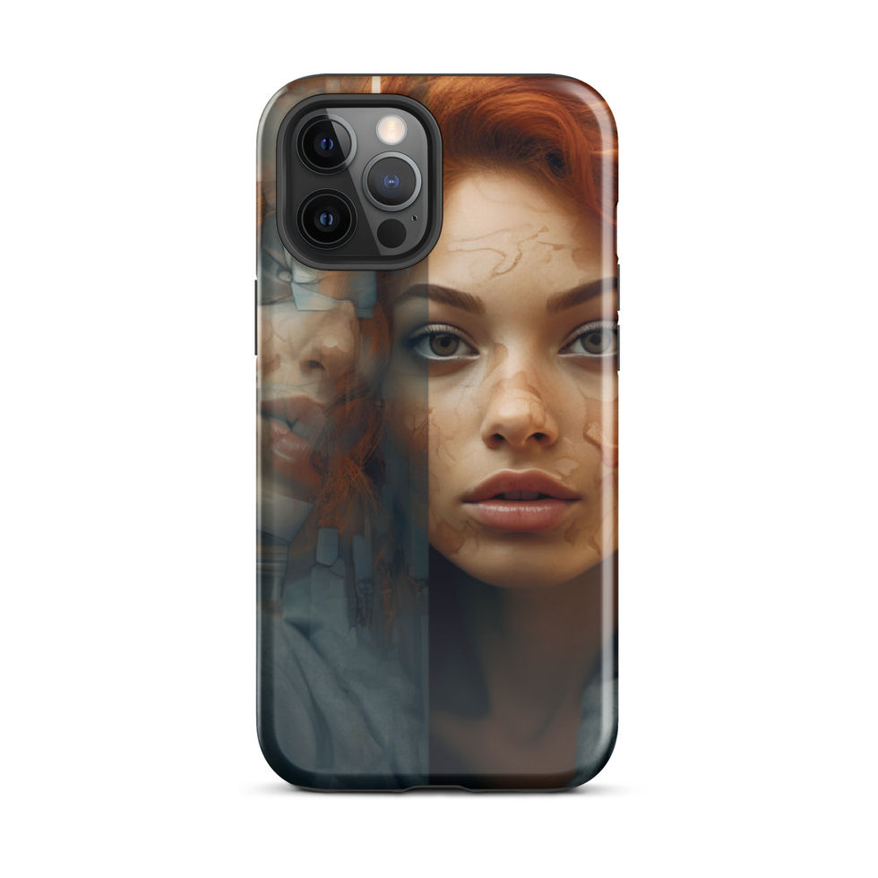 Twisted Reflection dual-layer iPhone tough case with dramatic portrait artwork, button opening detail, image 8