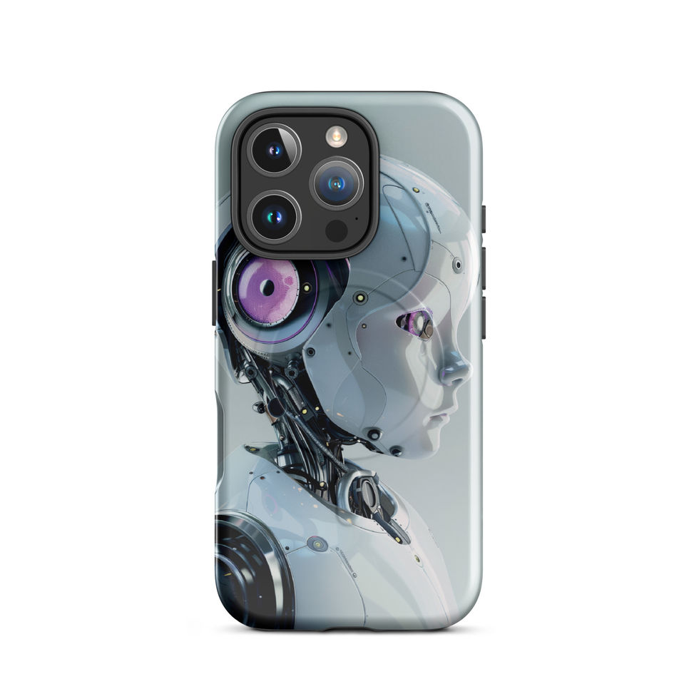 Nano Blossom cybernetic child robot phone case for iPhone with purple mechanical accents