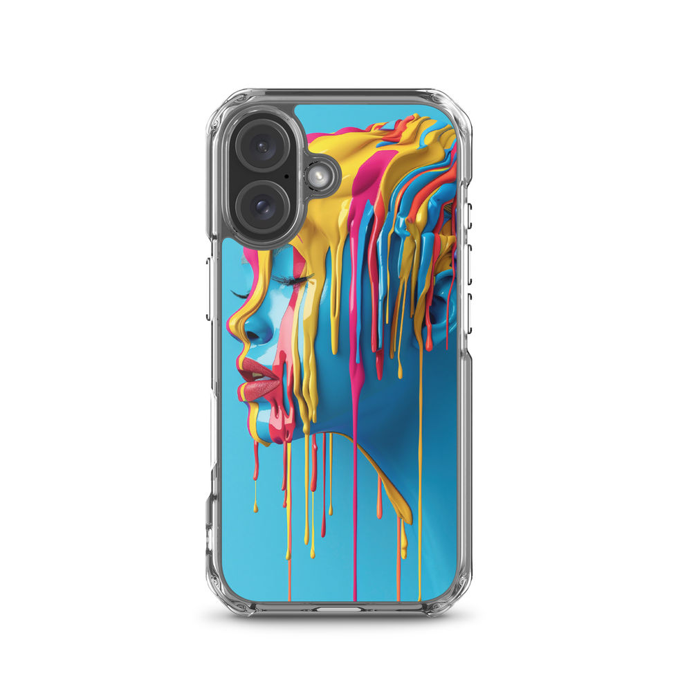 Melted Serenity clear case for iPhone with peaceful flowing portrait art, camera-cutout detail, preview 45