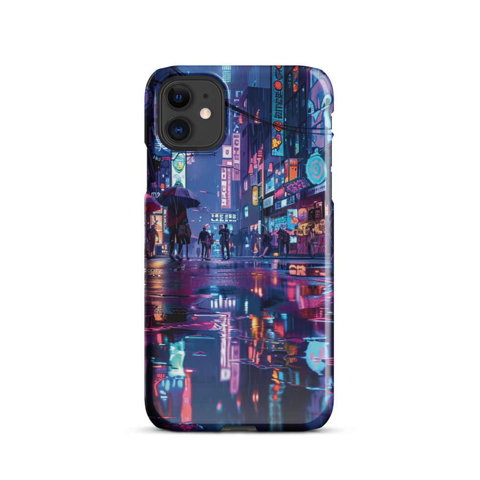 Neon Rainfall slim iPhone snap case with luminous rainy city scene — gallery view 02