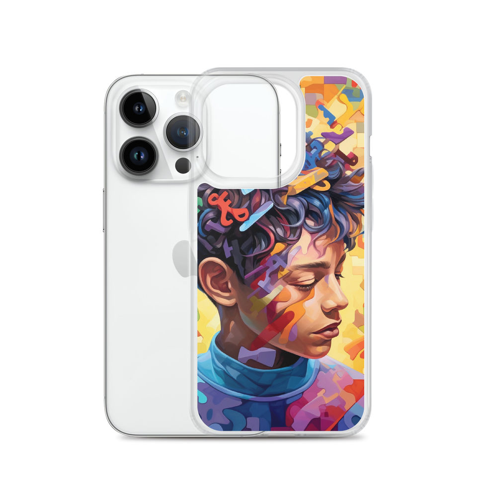 Mind Unlocked clear iPhone case with surreal key and head artwork, key motif close-up, image 29