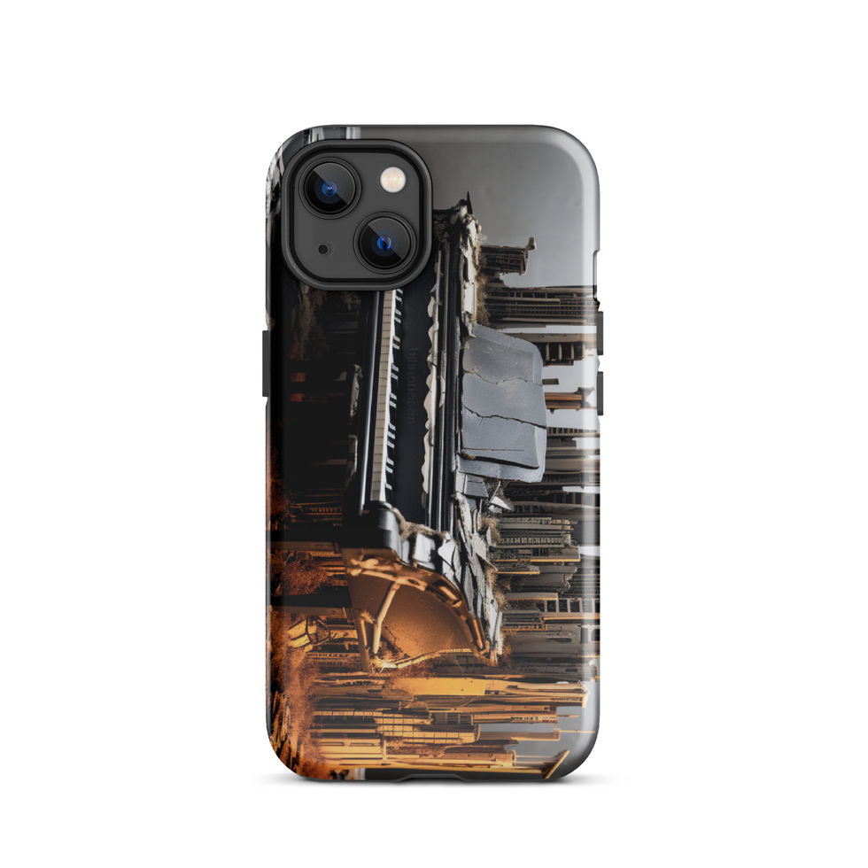 Urban Symphony protective iPhone Tough Case protective corner close-up, showing the piano and city artwork, image 10.