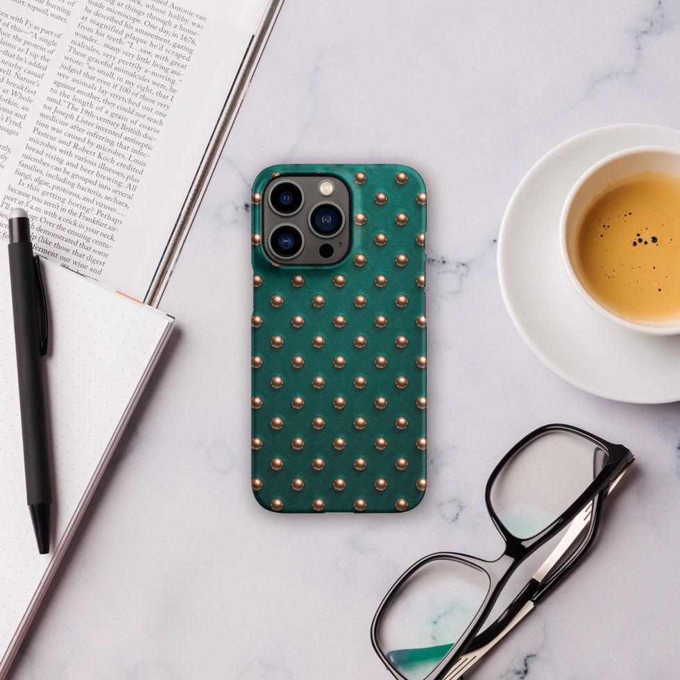 Teal Copper Dots snap case for iPhone 13 Pro, copper-look dots on teal