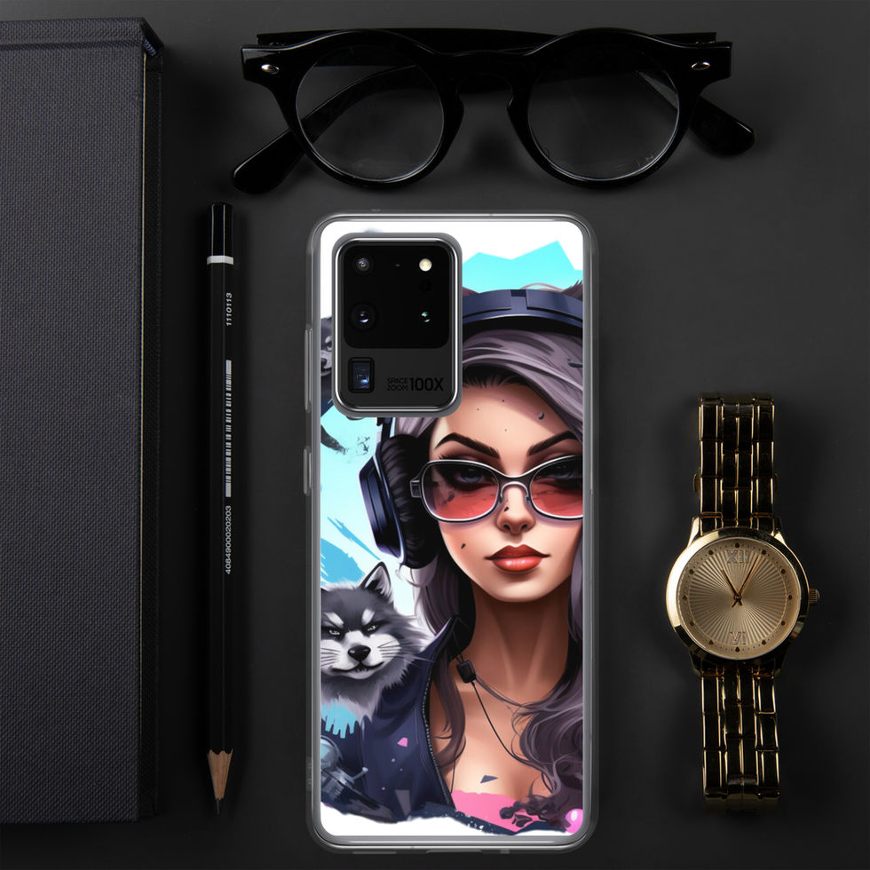 Shadow Huntress Samsung clear case with dark hair framing the face
