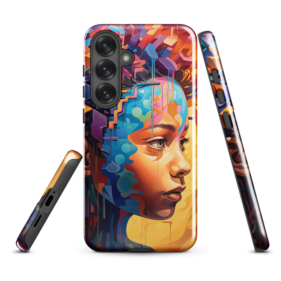 Visionary Mind tough Samsung case with imaginative surreal brain art, three-quarter angle, image 12