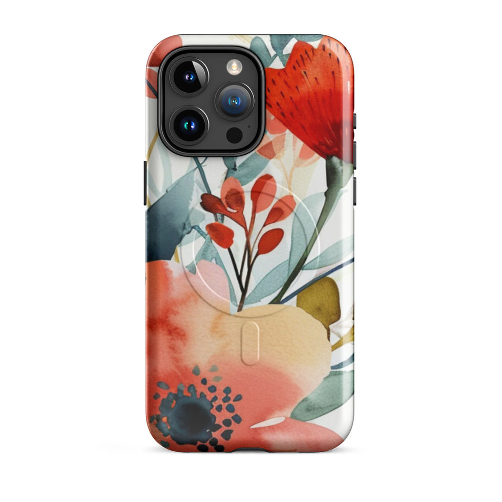 Candy Garden Pop MagSafe tough iPhone case with coral blush and teal painted flowers, product view 9 of 14