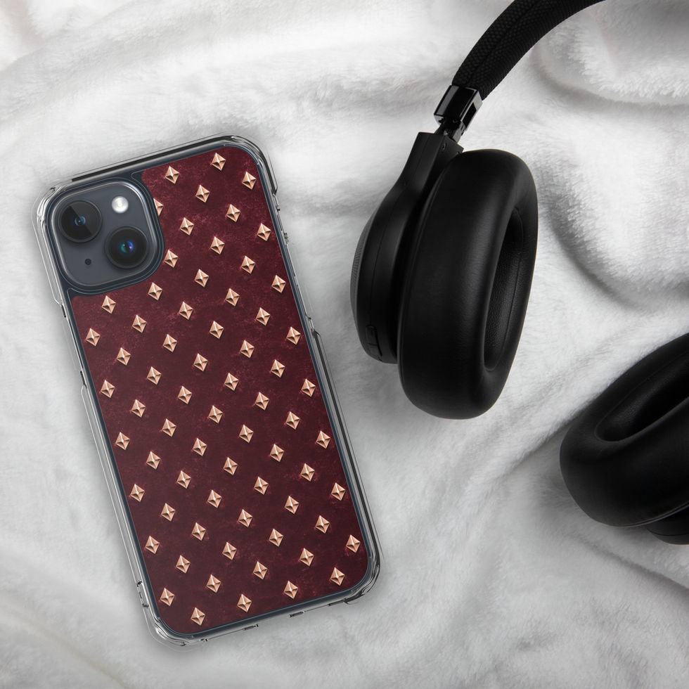 Rosé Velvet Diamonds clear case for iPhone 15 Plus, rose gold-look diamonds on burgundy, alternate view 2