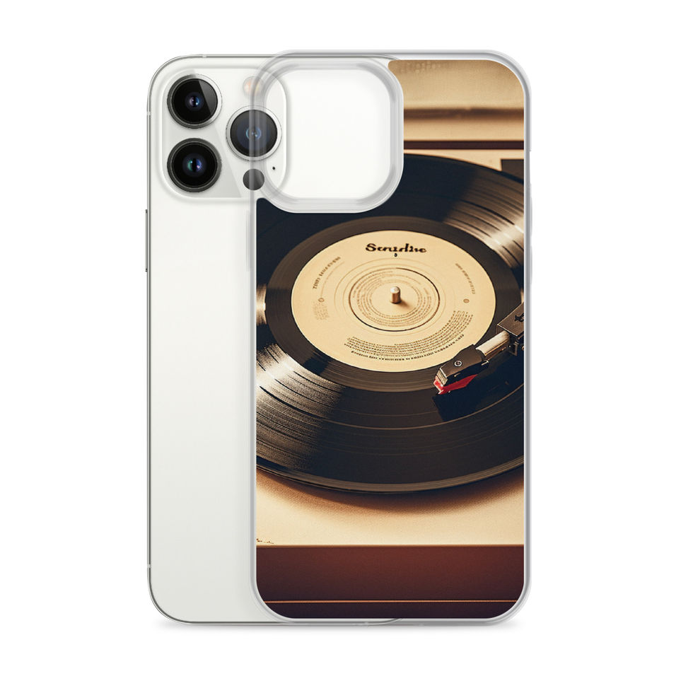 Golden Grooves clear iPhone case minimal white-surface photo with headphones, image 19.