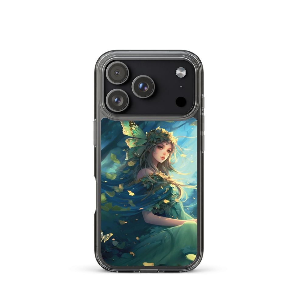 Printed back of Forest Enchantress iPhone clear case showing fantasy forest artwork