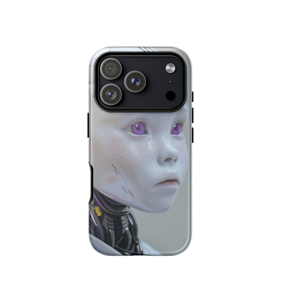 Luminous violet-eyed android design on iPhone 17 Pro tough case