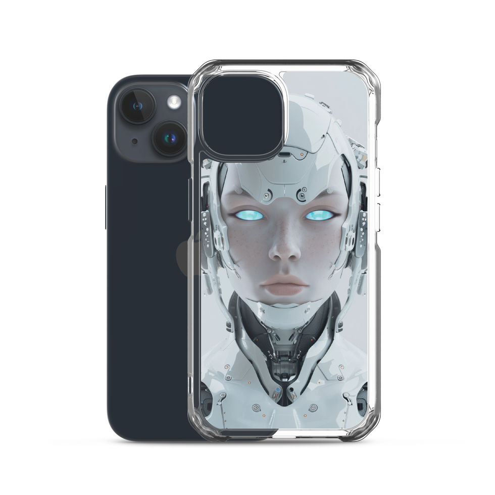 Symmetrical Eon Vanguard face in polished sci-fi style; studio case preview on an iPhone® Clear Case.
