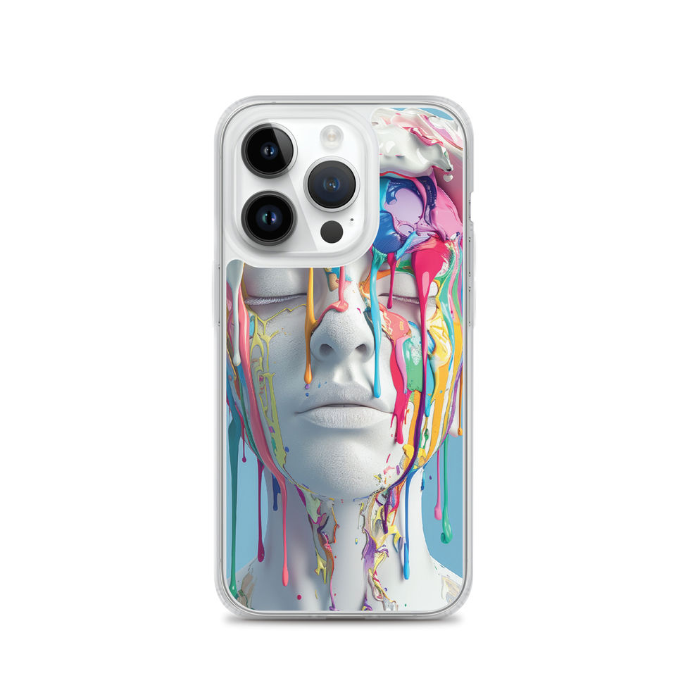 Chromatic Awakening clear iPhone case with vivid expressive portrait artwork, upright display, image 28