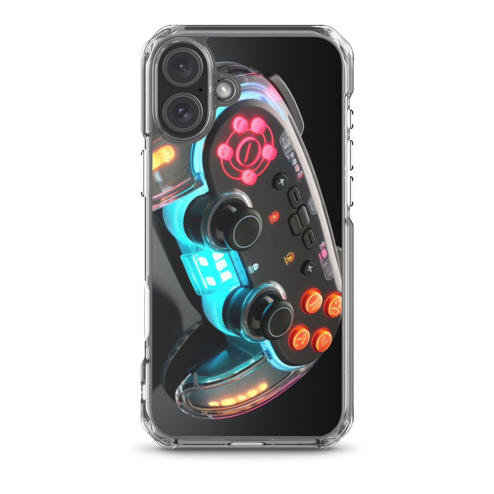 Neon Cyber Controller clear case for iPhone 14 Pro Max, shown in an angled protective case view, gallery image 40