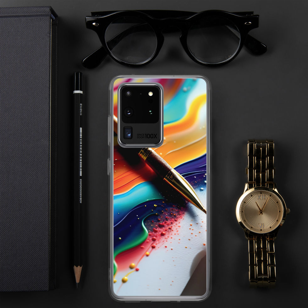 Colour Symphony case for Samsung displaying a sweeping orange band above cool blue and teal across its back.