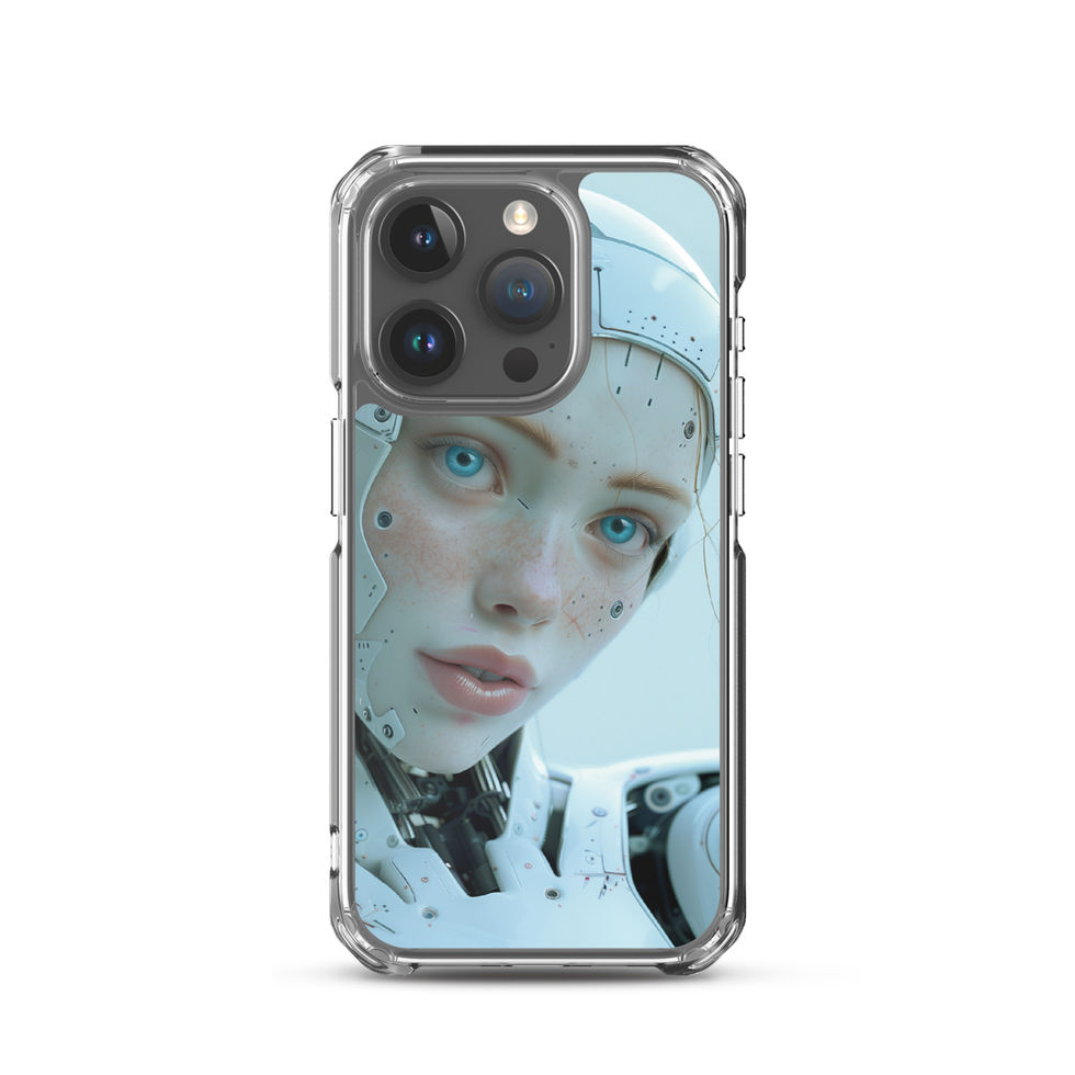 AI Serenity science-fiction portrait on a slim clear iPhone case – fitted iPhone case view