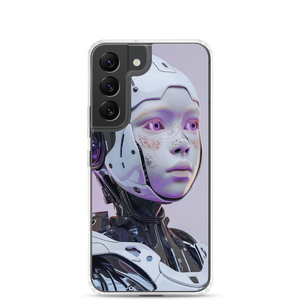 Detailed cybernetic portrait on a Galaxy S25 Ultra clear case