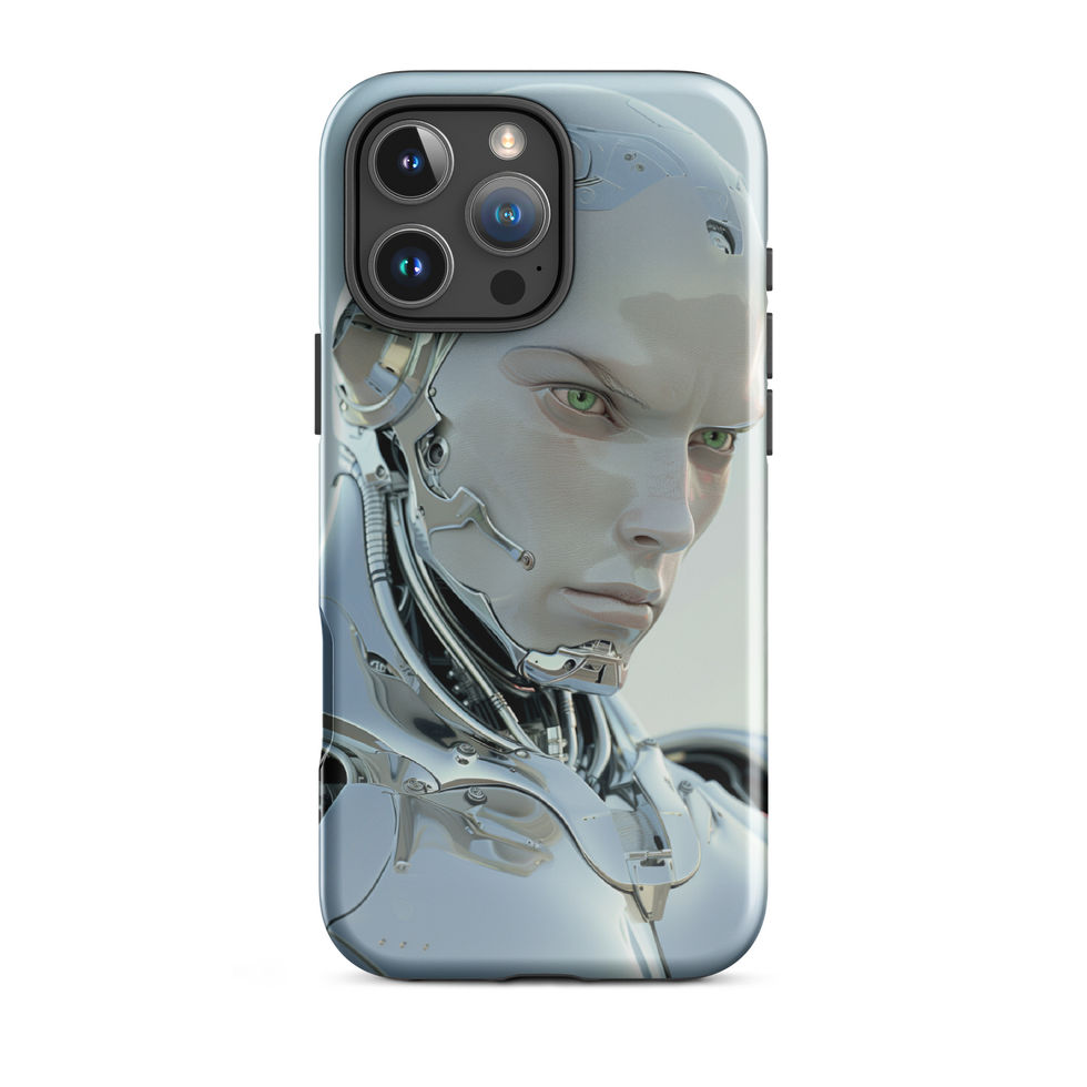 Chrome Sentinel tough iPhone case with sculpted silver jawline in a clean product gallery view