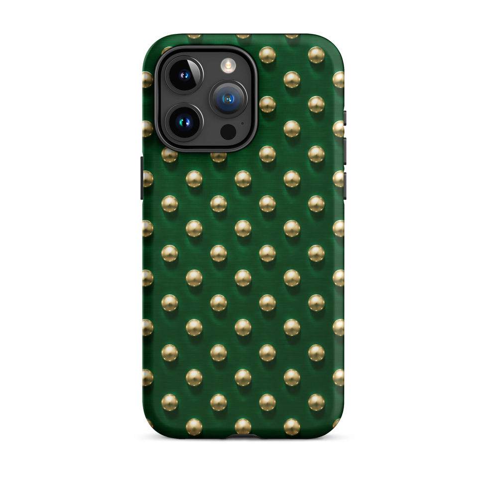 Emerald Gilt Dots tough case for iPhone 15 Pro Max, gold-look dots on emerald green