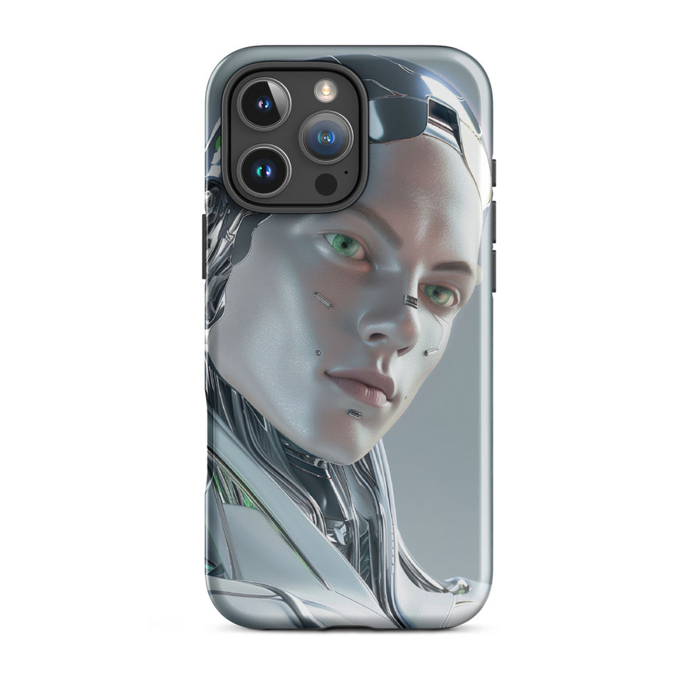 Cybernetic Elegance tough iPhone case with intricate mechanical jaw details in a clean product gallery view