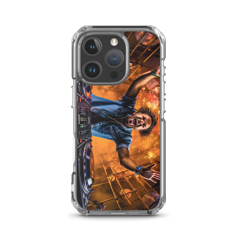 Cosmic DJ clear iPhone case with orange-and-blue DJ art, gallery image 44 of 50