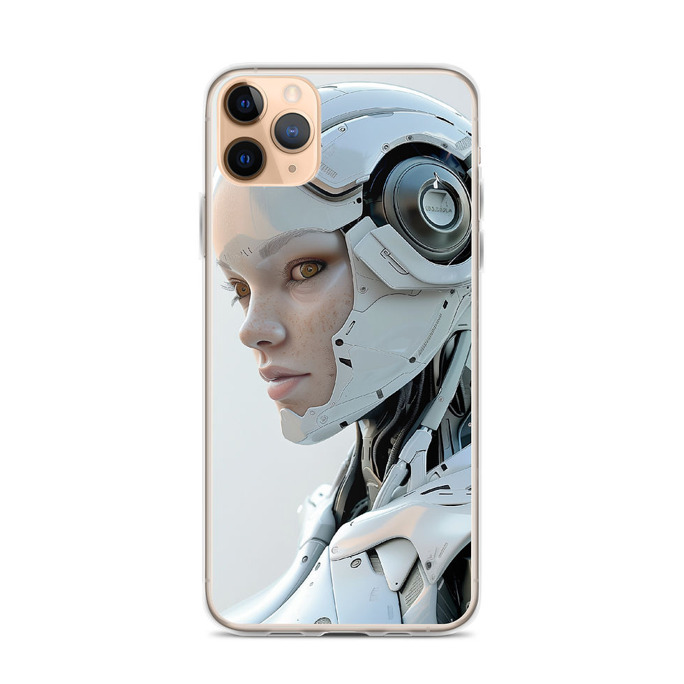Neural Voyager male android in thoughtful side profile; front product view on an iPhone® Clear Case.