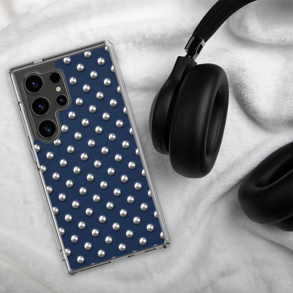 Midnight Silver Dots clear case for Samsung Galaxy S24 Ultra, silver-look dots on navy blue, alternate view 2