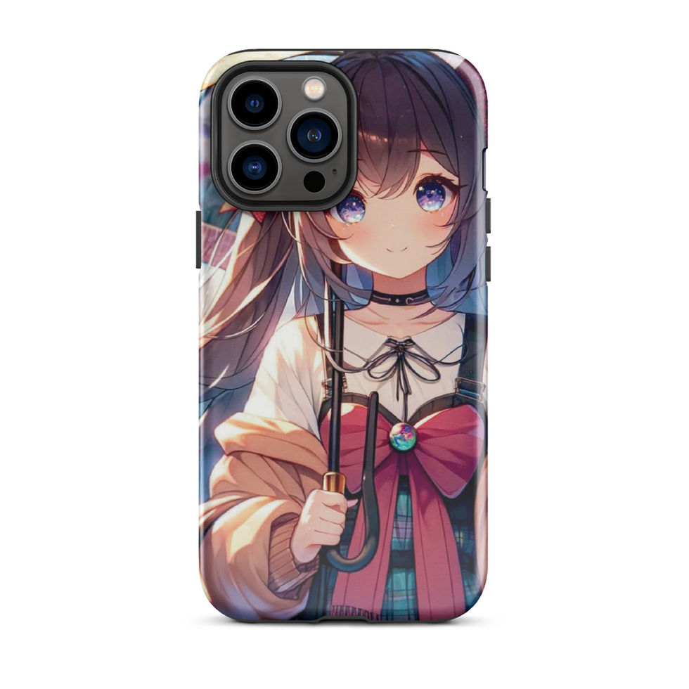 Rainy Day Elegance iPhone tough case, back design with a dark umbrella shaft beside the face.