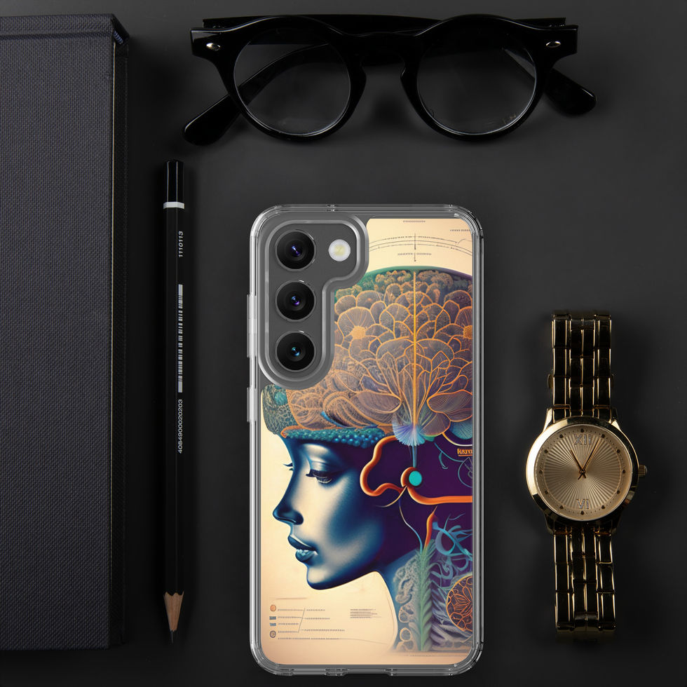 Flower Brain Samsung Clear Case featuring an imaginative fusion of human anatomy, floral growth and vintage scientific