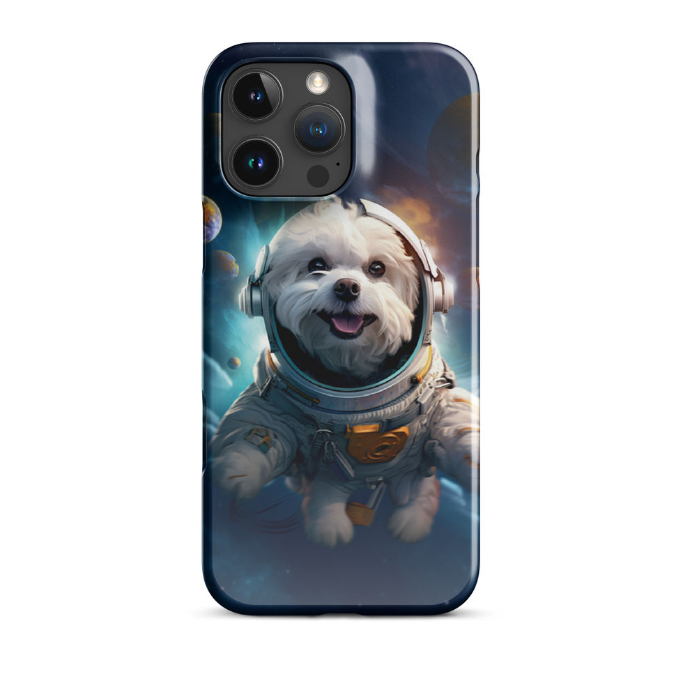 Galactic Voyager cosmic dog iPhone snap case — angled case view 23