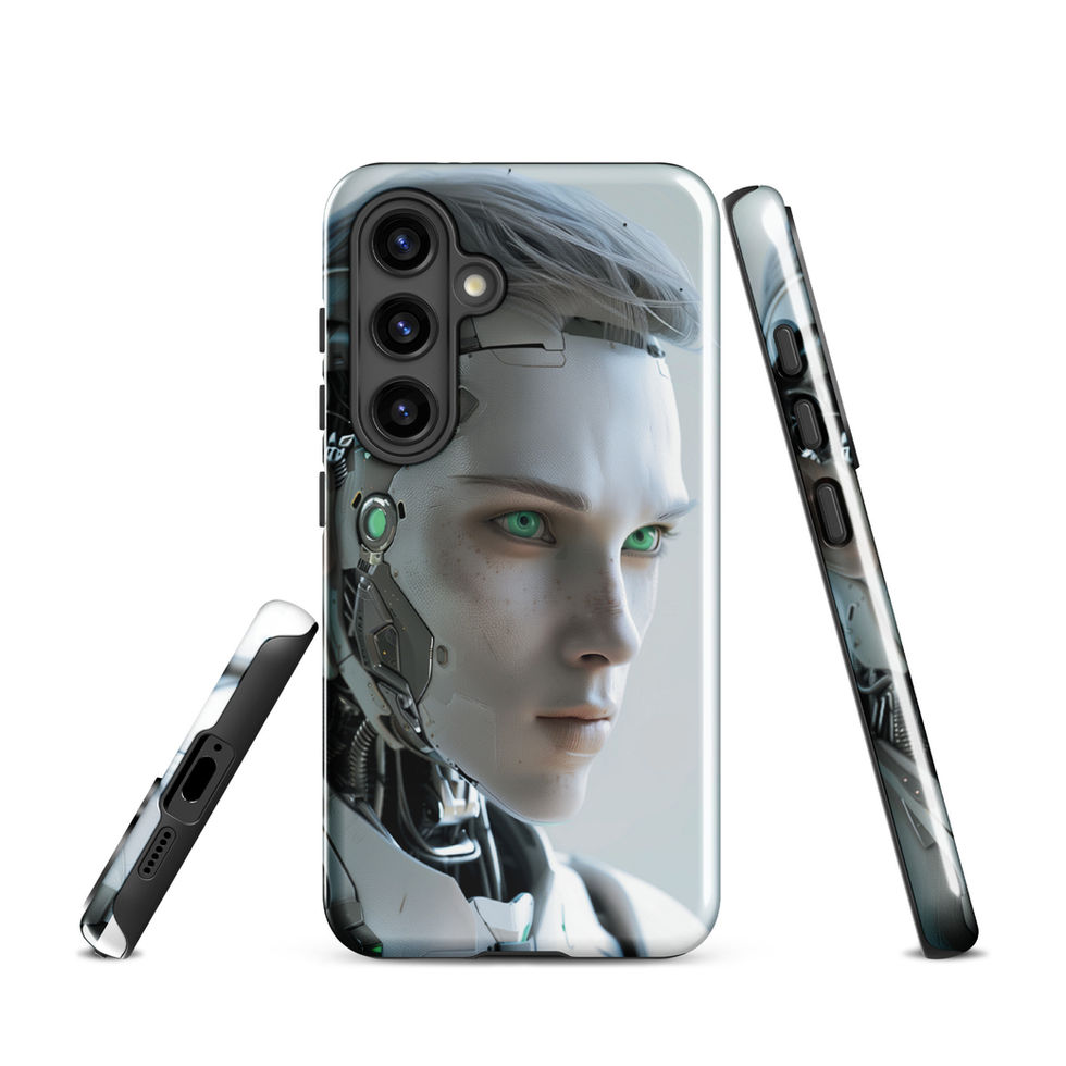 Quantum Guardian tough Samsung case with precision facial panel lines on a full protective case mockup