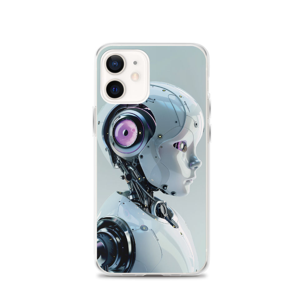 Nano Guardian violet-eyed android artwork on a iPhone cover