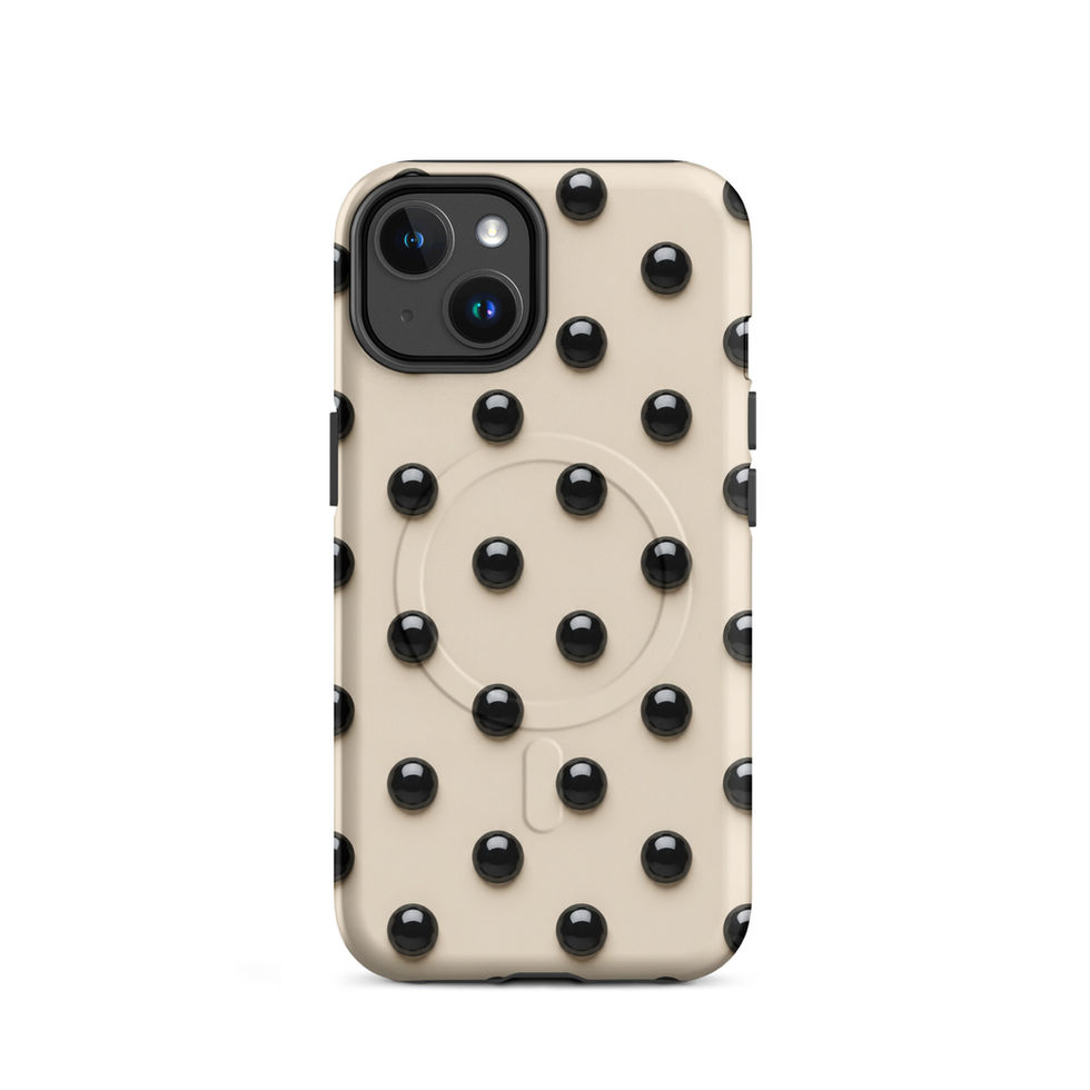 Ivory Noir Dots magsafe case for iPhone 14, glossy black dots on ivory cream